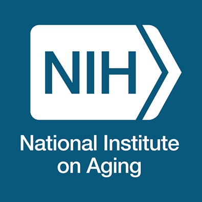 A blue and white logo for the national institute on aging.